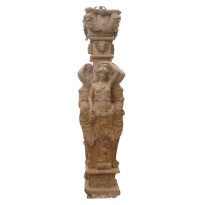 Brown Limestone Carving Statue Columns