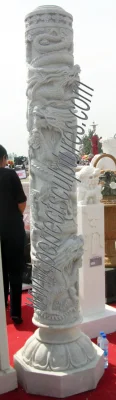 Customized Carved Granite Limestone Stone Pillars Carving Marble Hollow Chinese Dragon Column for Garden Home Decoration (QCM113)